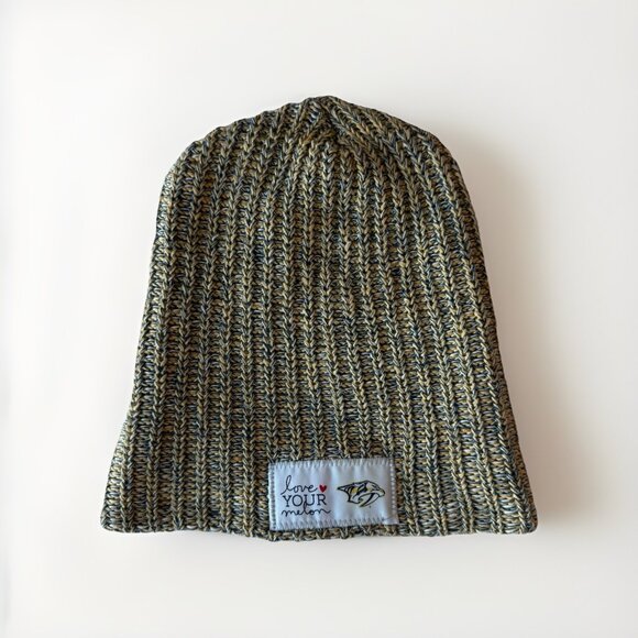 Love Your Melon Beanie Adult Yellow Blue Chunky Knit Slouchy Nashville Predators - Picture 2 of 9